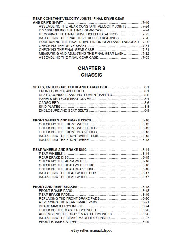 YAMAHA RHINO 660 2004- 2007 WORKSHOP SERVICE MANUAL REPRINTED COMB BOUND