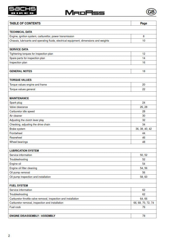 SACHS MADASS 50 REPAIR MANUAL REPRINTED COMB BOUND ENG + GERMAN 03/2005 EDITION