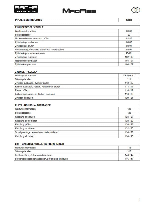 SACHS MADASS 50 REPAIR MANUAL REPRINTED COMB BOUND ENG + GERMAN 03/2005 EDITION