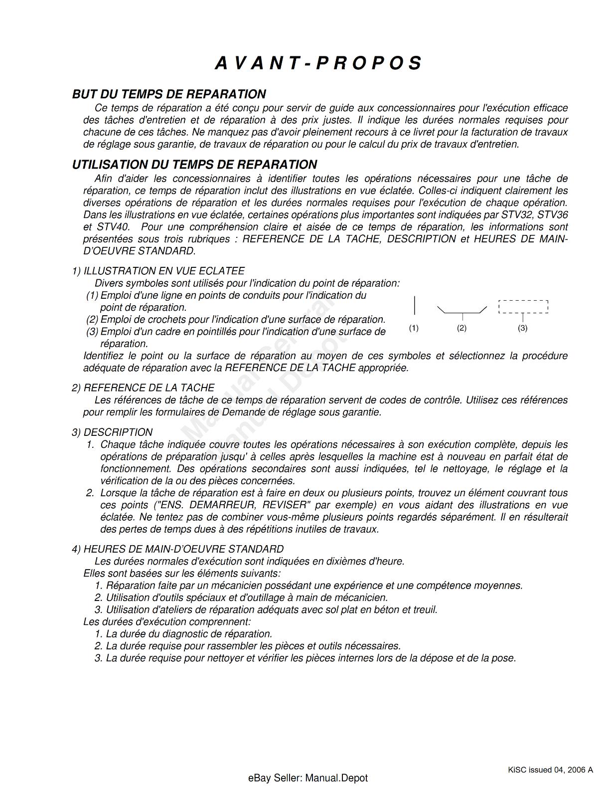 KUBOTA TRACTOR STV32 STV36 STV40 FRS FLAT RATE SCHEDULE REPRINTED 2006