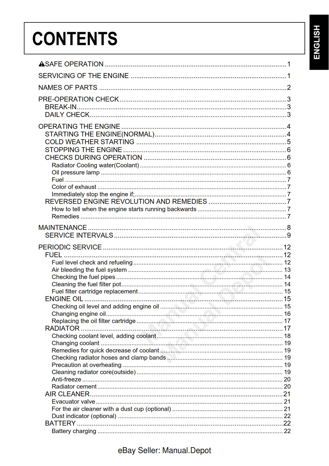 KUBOTA M-E3 D1503 D1703 D1803 V2003 V2203 V2403 V2403 OPERATOR MANUAL REPRINTED