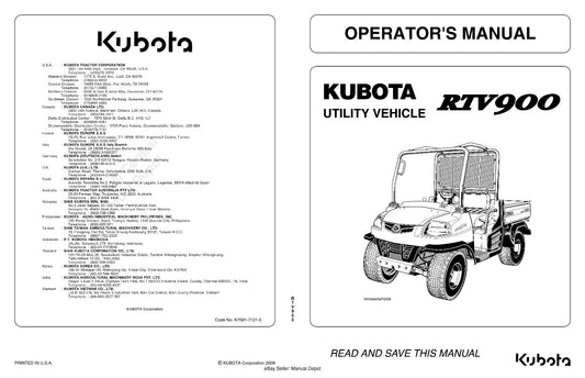 KUBOTA UTILITY VEHICLE RTV900 OPERATOR MANUAL REPRINTED 2009 EDITION