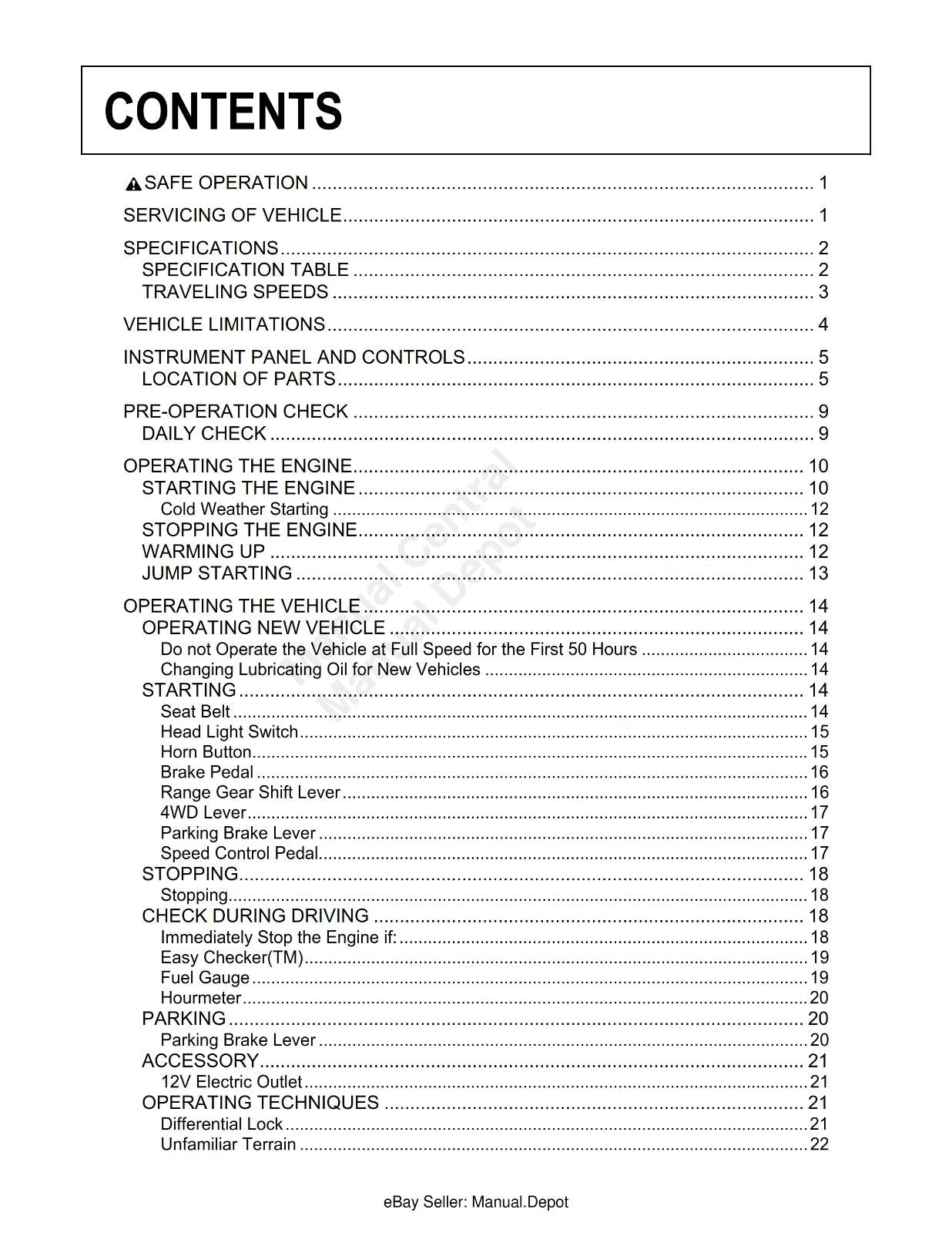 KUBOTA UTILITY VEHICLE RTV400 OPERATOR MANUAL REPRINTED 2011 EDITION