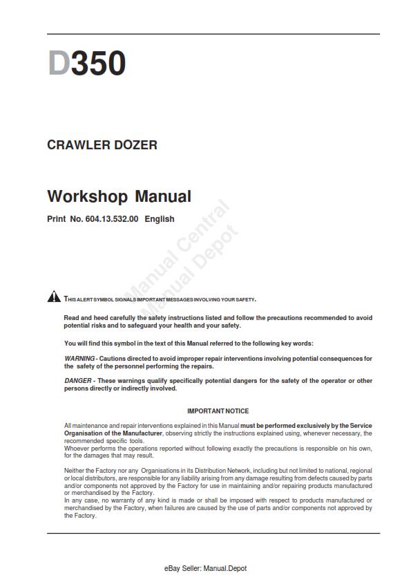 NEW HOLLAND D350 CRAWLER DOZER WORKSHOP SERVICE MANUAL REPRINTED COMB BOUND