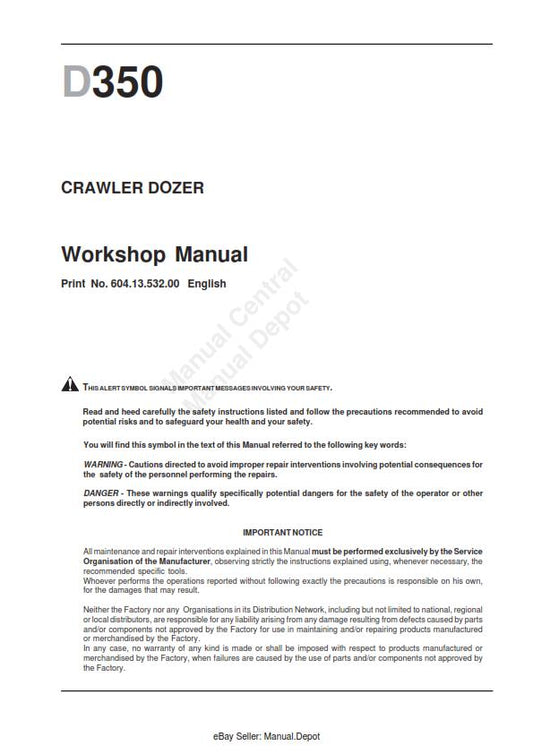 NEW HOLLAND D350 CRAWLER DOZER WORKSHOP SERVICE MANUAL REPRINTED COMB BOUND