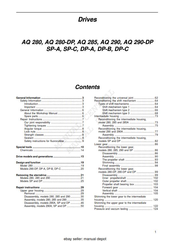 VOLVO PENTA DRIVES 280 285 290 SP-A SP-C DP-A DP-B DP-C WORKSHOP REPRINTED