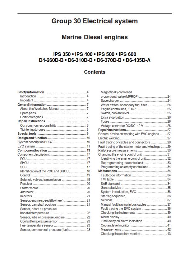 VOLVO PENTA IPS 350 400 500 600 D4-260D D6-310D D6-370D D6-435D ELECTRICAL PRINT