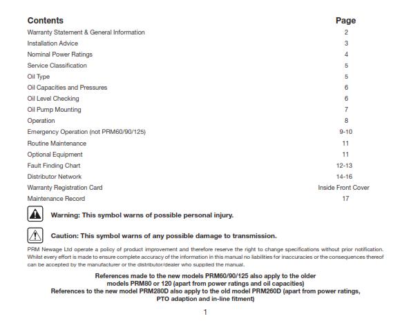 PRM 80 90 120 150 260 500 750 10000 1500 1750 OWNER MANUAL REPRINTED COMB BOUND