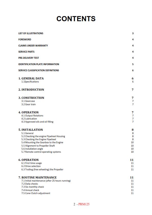 PRM125D MARINE GEARBOX WORKSHOP MANUAL REPRINTED COMB BOUND AUG 2018 EDITION