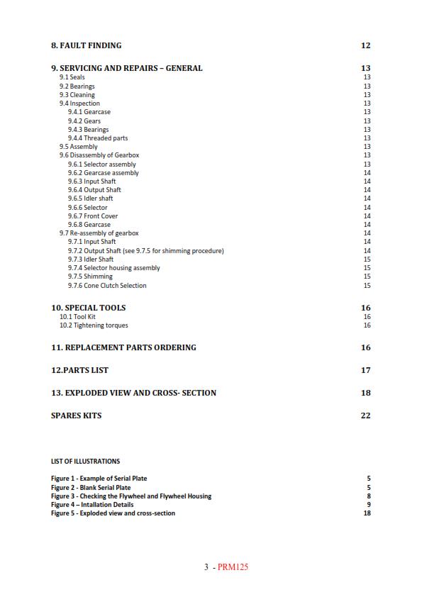 PRM125D MARINE GEARBOX WORKSHOP MANUAL REPRINTED COMB BOUND AUG 2018 EDITION