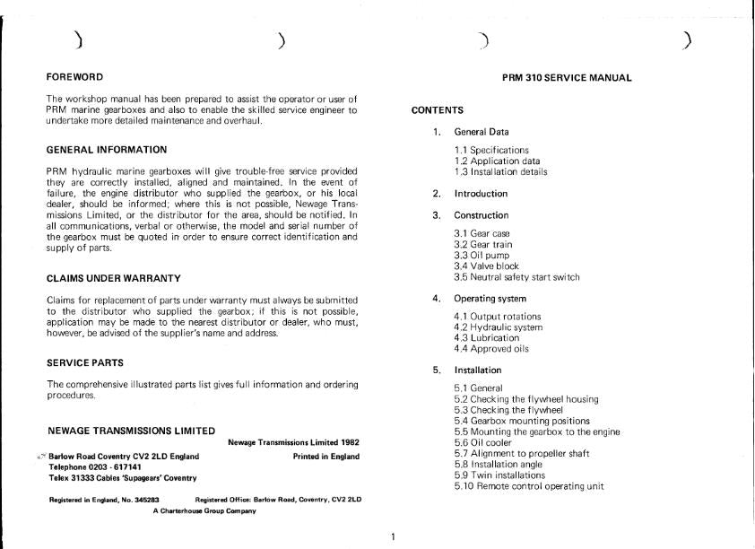 PRM 310 WORKSHOP MANUAL REPRINTED COMB BOUND 1982 EDITION