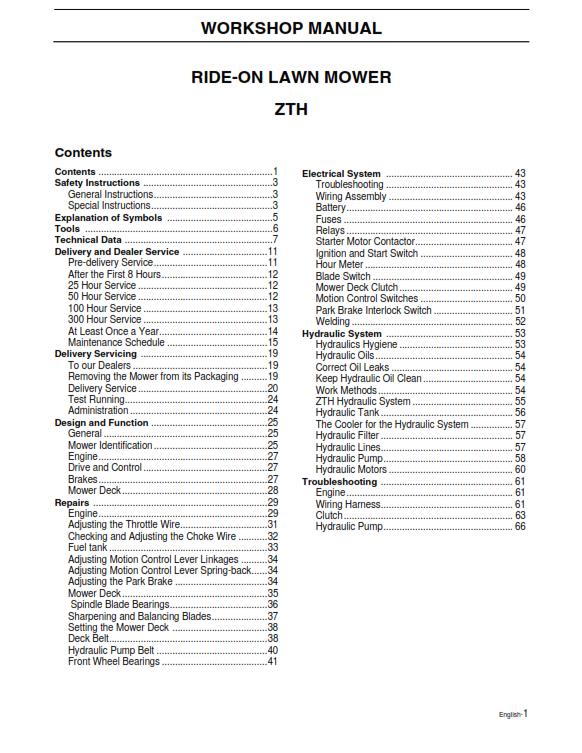 HUSQVARNA RIDE ON MOWER ZTH ZTH5223 ZTH6125 WORKSHOP SERVICE MANUAL REPRINTED