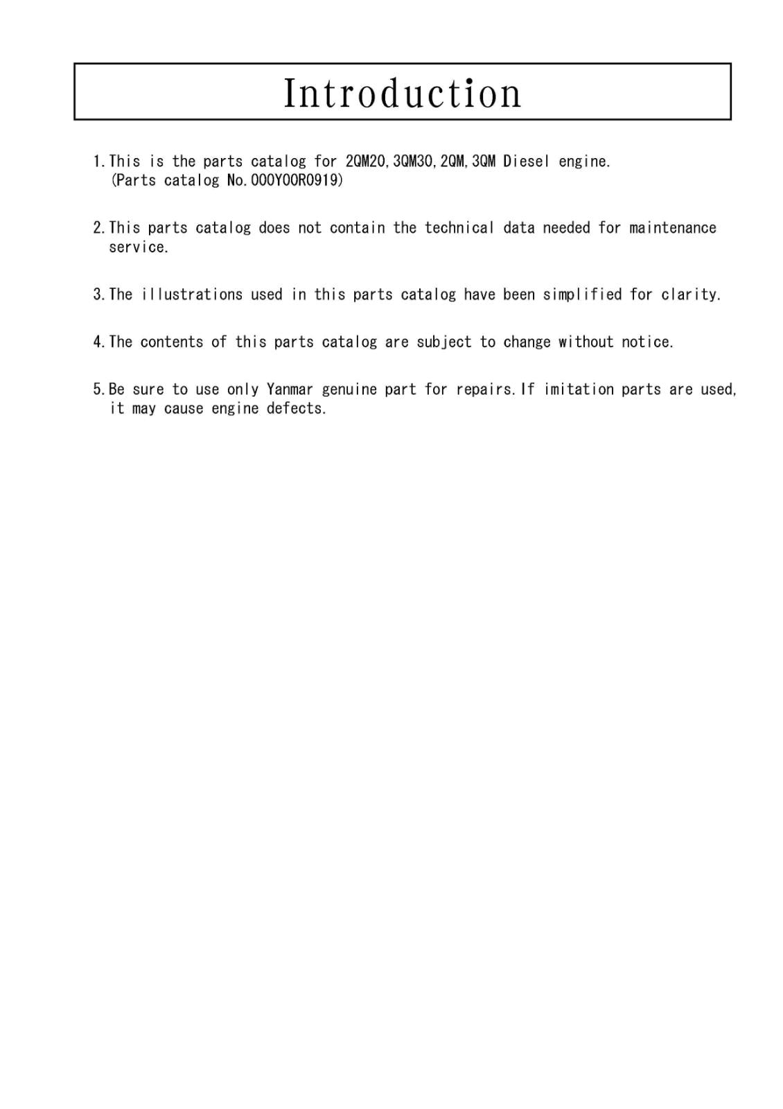 YANMAR 2QM20 2QM 3QM30 3QM DIESEL ENGINE PARTS MANUAL REPRINTED 1979 EDITION