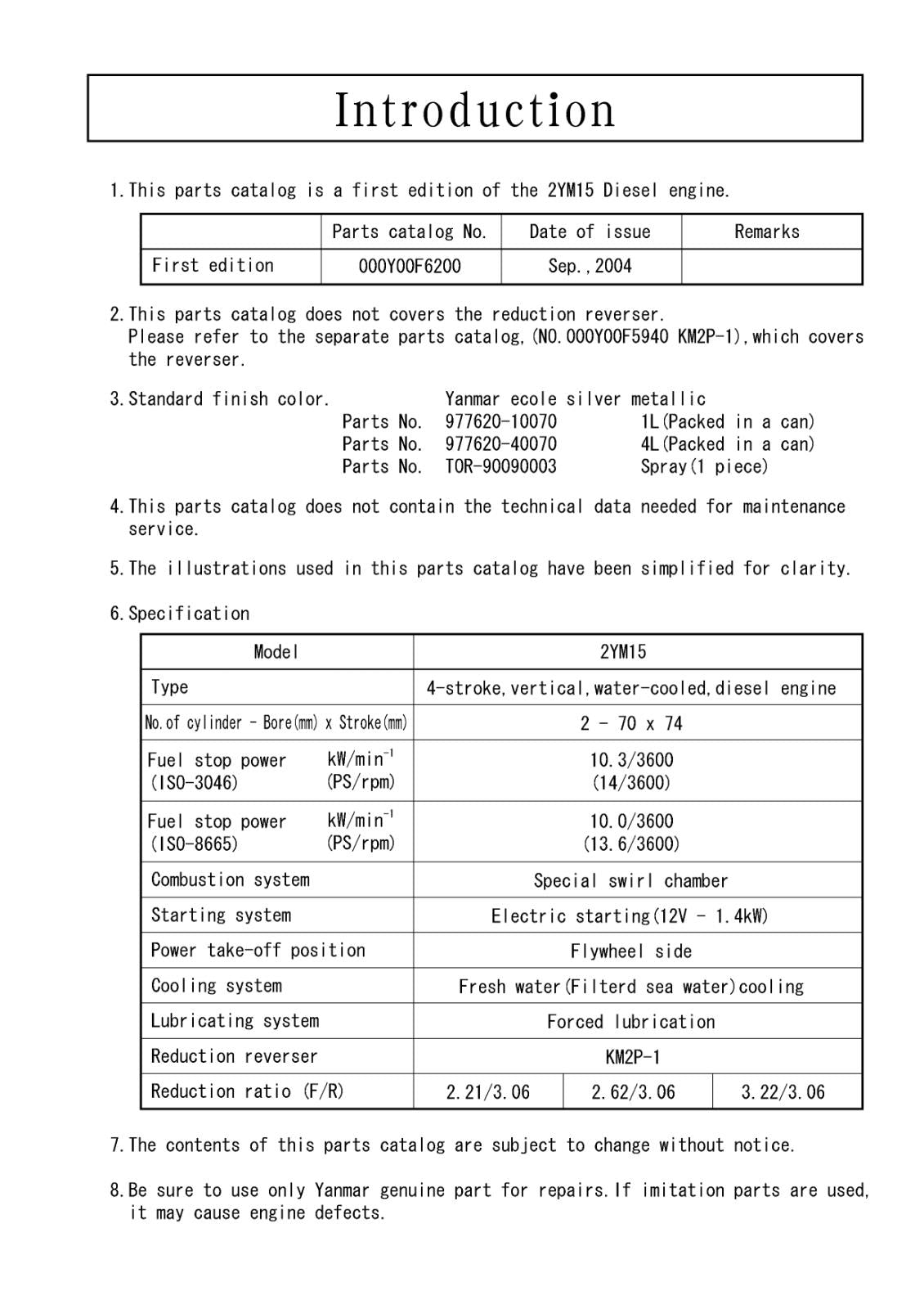 YANMAR 2YM15 DIESEL ENGINE PARTS MANUAL REPRINTED 2014 EDITION