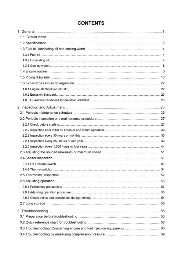 YANMAR DIESEL ENGINE 3JH4-B-C-M-E 4JH4-F-B-B4-C-M-E SERVICE MANUAL REPRINTED