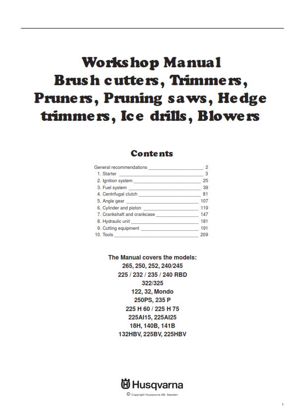 HUSQVARNA 265 250 252 240 245 WORKSHOP SERVICE MANUAL REPRINTED COMB BOUND