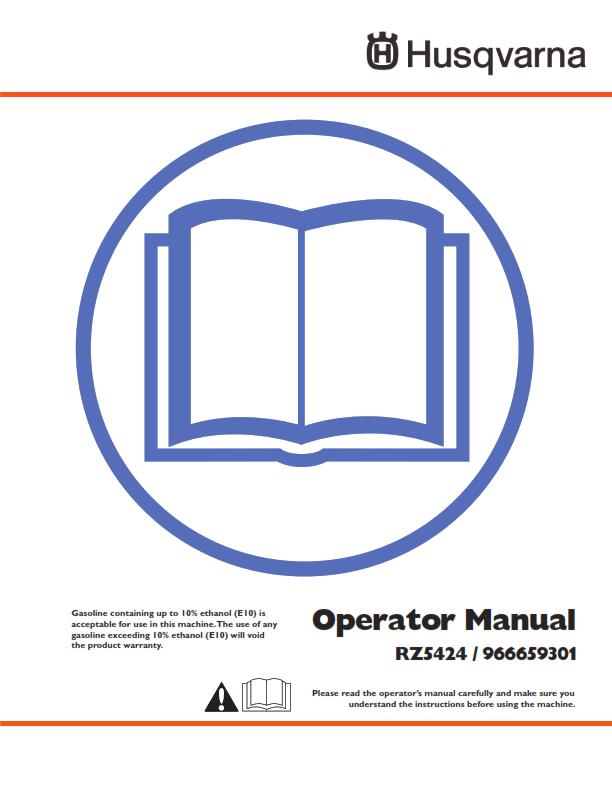 HUSQVARNA RIDE ON MOWER RZ5424 OPERATOR MANUAL REPRINTED COMB BOUND 2011 EDITION