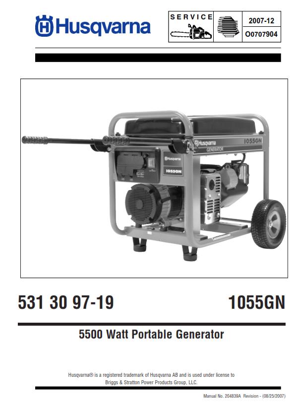 HUSQVARNA GENERATOR 1055GN OPERATOR MANUAL REPRINTED COMB BOUND 2007