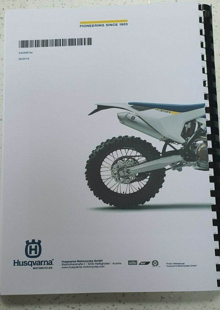 HUSQVARNA FE 350 2018 REPAIR WORKSHOP SERVICE MANUAL REPRINTED COMB BOUND