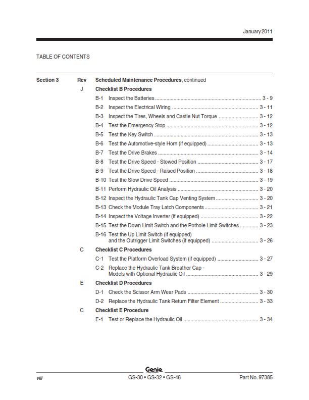 GENIE GS 1530 1930 2032 2632 3232 2046 2646 3246 SERVICE MANUAL REPRINTED 2011