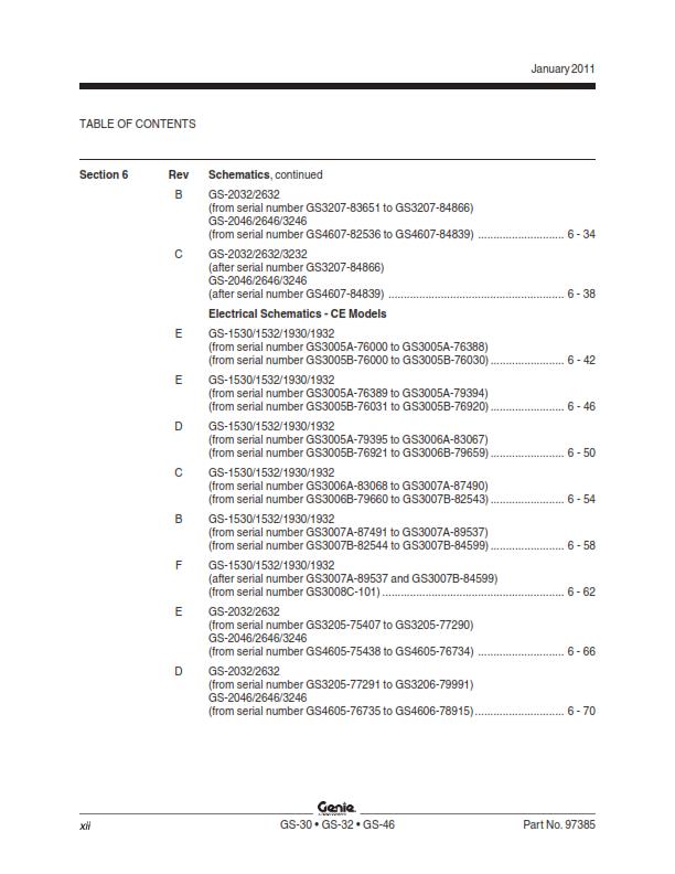 GENIE GS 1530 1930 2032 2632 3232 2046 2646 3246 SERVICE MANUAL REPRINTED 2011