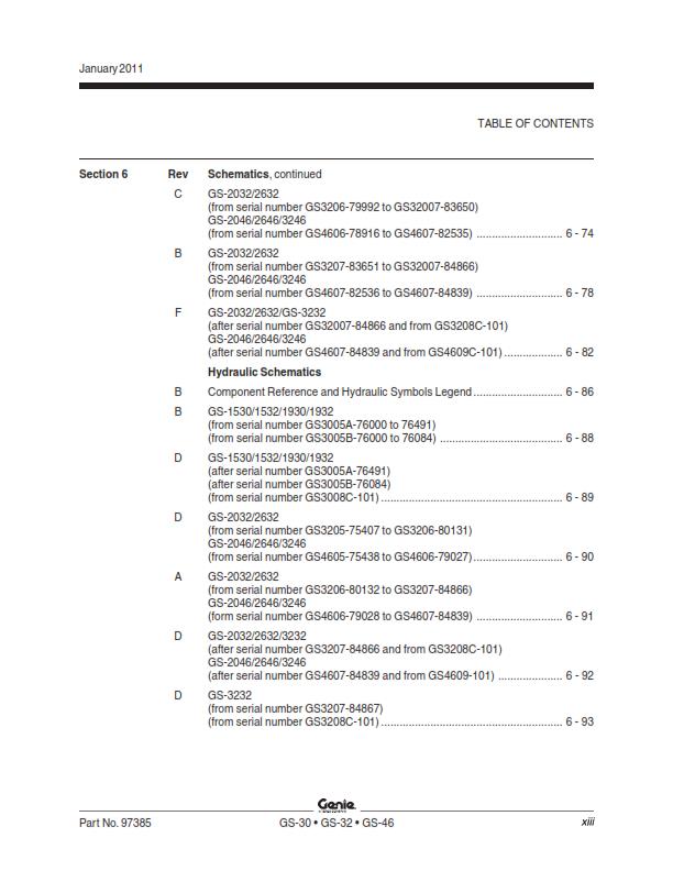 GENIE GS 1530 1930 2032 2632 3232 2046 2646 3246 SERVICE MANUAL REPRINTED 2011