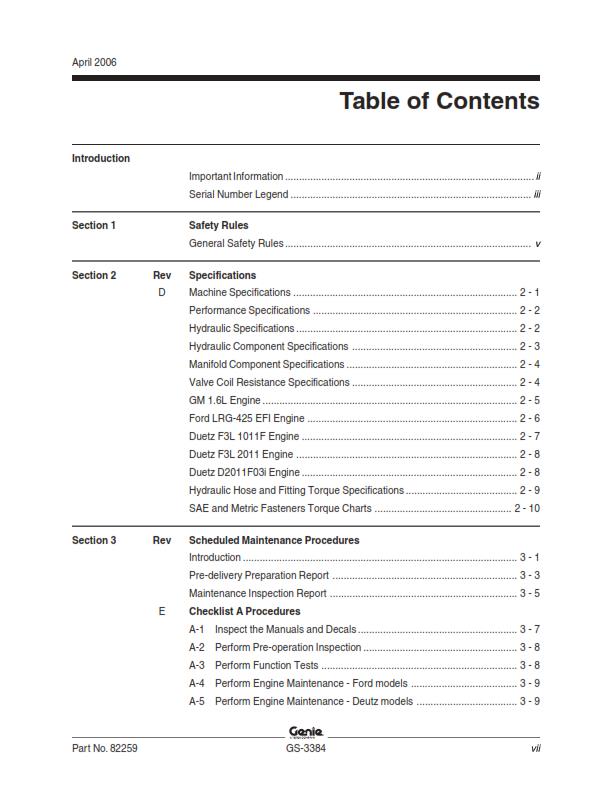 GENIE GS-3384 SERVICE WORKSHOP REPAIR MANUAL REPRINTED 2008 EDITION