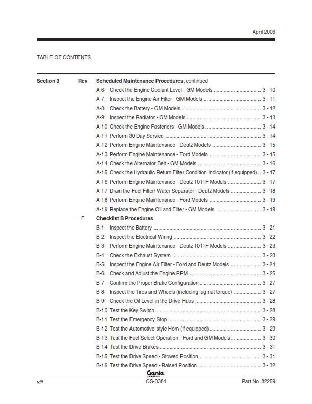 GENIE GS-3384 SERVICE WORKSHOP REPAIR MANUAL REPRINTED 2008 EDITION