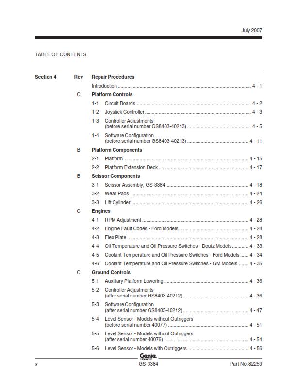 GENIE GS-3384 SERVICE WORKSHOP REPAIR MANUAL REPRINTED 2008 EDITION
