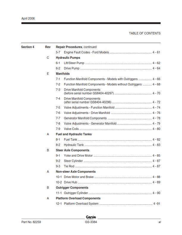 GENIE GS-3384 SERVICE WORKSHOP REPAIR MANUAL REPRINTED 2008 EDITION