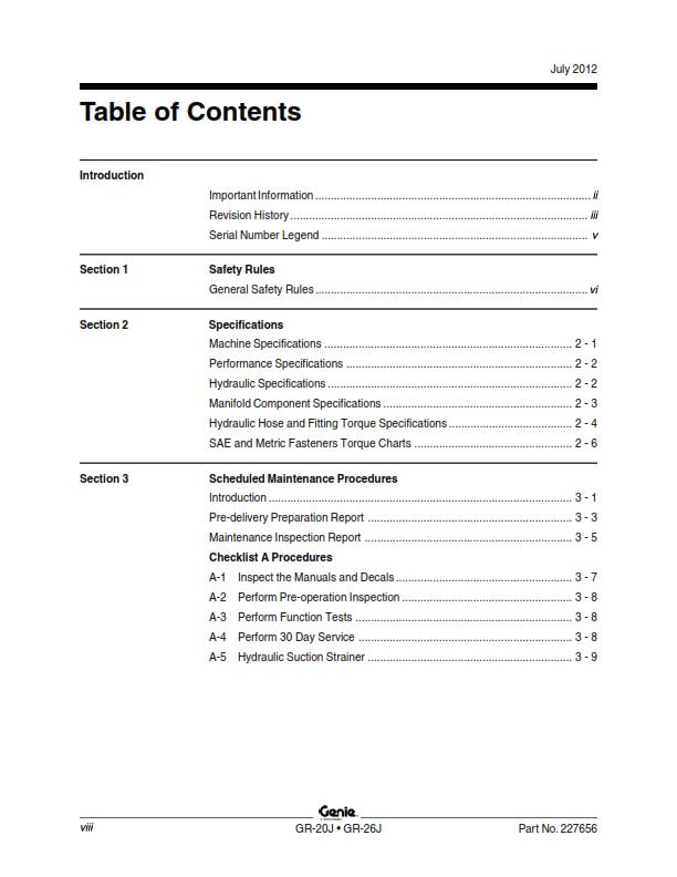 GENIE GR-20J GR-26J SERVICE WORKSHOP REPAIR MANUAL REPRINTED 2012 EDITION