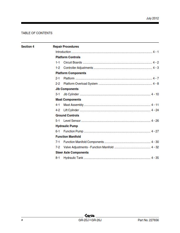 GENIE GR-20J GR-26J SERVICE WORKSHOP REPAIR MANUAL REPRINTED 2012 EDITION