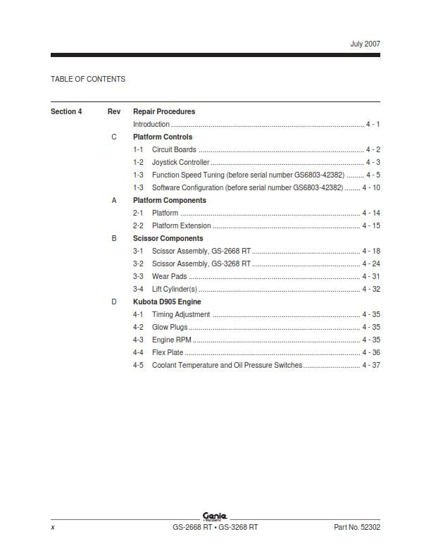 GENIE GS-2668 RT GS-3268 SERVICE WORKSHOP REPAIR MANUAL REPRINTED 2007 EDITION
