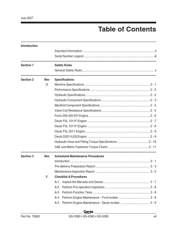 GENIE GS-3390 4390 5390 SERVICE WORKSHOP REPAIR MANUAL REPRINTED 2008 EDITION