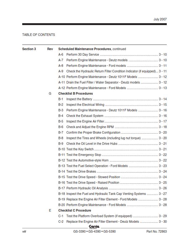 GENIE GS-3390 4390 5390 SERVICE WORKSHOP REPAIR MANUAL REPRINTED 2008 EDITION