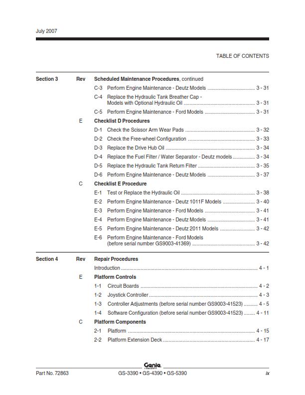 GENIE GS-3390 4390 5390 SERVICE WORKSHOP REPAIR MANUAL REPRINTED 2008 EDITION
