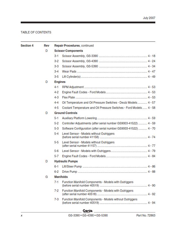 GENIE GS-3390 4390 5390 SERVICE WORKSHOP REPAIR MANUAL REPRINTED 2008 EDITION