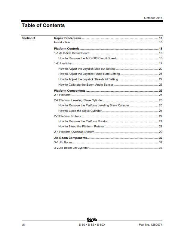 GENIE S-80 S-85 S-80X SERVICE WORKSHOP REPAIR MANUAL REPRINTED 2016 EDITION