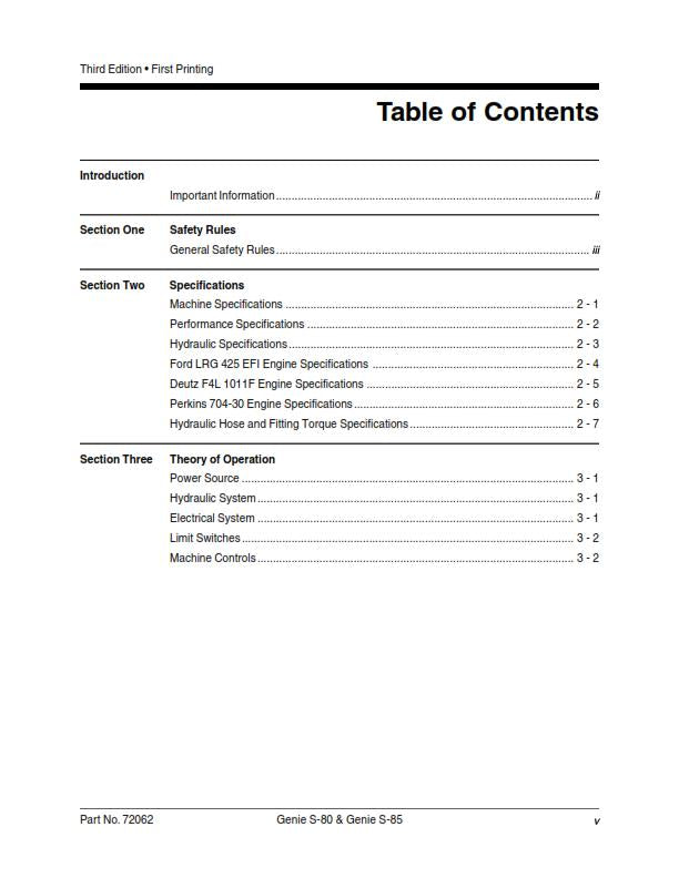 GENIE S-80 S-85 SERVICE WORKSHOP REPAIR MANUAL REPRINTED OCT 2008 EDITION