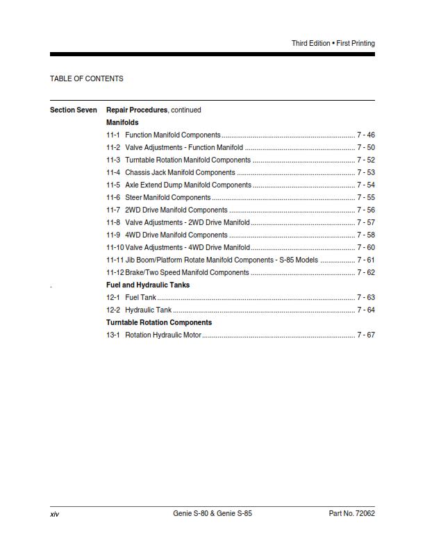 GENIE S-80 S-85 SERVICE WORKSHOP REPAIR MANUAL REPRINTED OCT 2008 EDITION