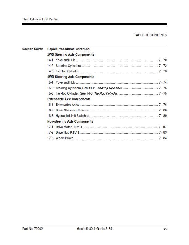 GENIE S-80 S-85 SERVICE WORKSHOP REPAIR MANUAL REPRINTED OCT 2008 EDITION