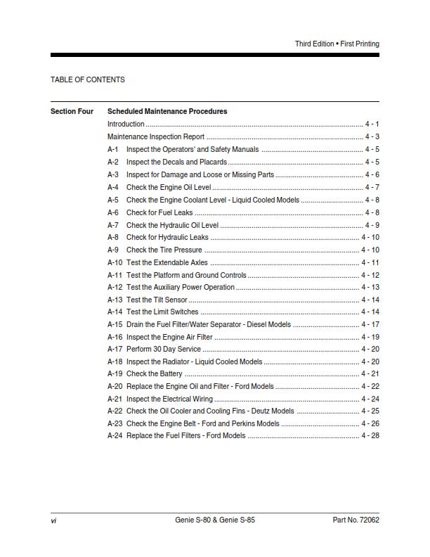 GENIE S-80 S-85 SERVICE WORKSHOP REPAIR MANUAL REPRINTED OCT 2008 EDITION