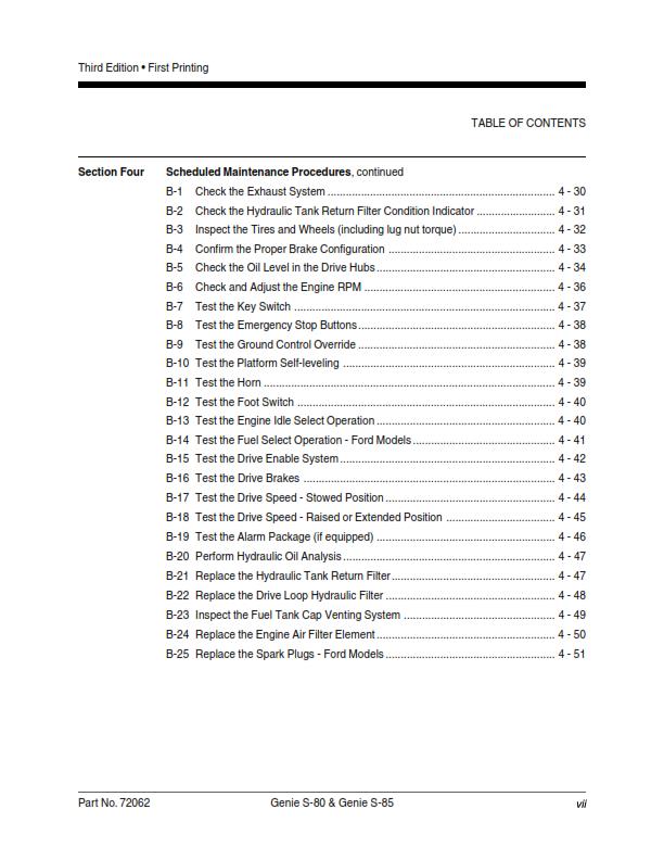 GENIE S-80 S-85 SERVICE WORKSHOP REPAIR MANUAL REPRINTED OCT 2008 EDITION