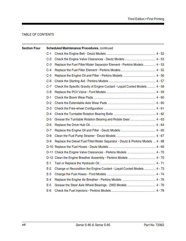 GENIE S-80 S-85 SERVICE WORKSHOP REPAIR MANUAL REPRINTED OCT 2008 EDITION