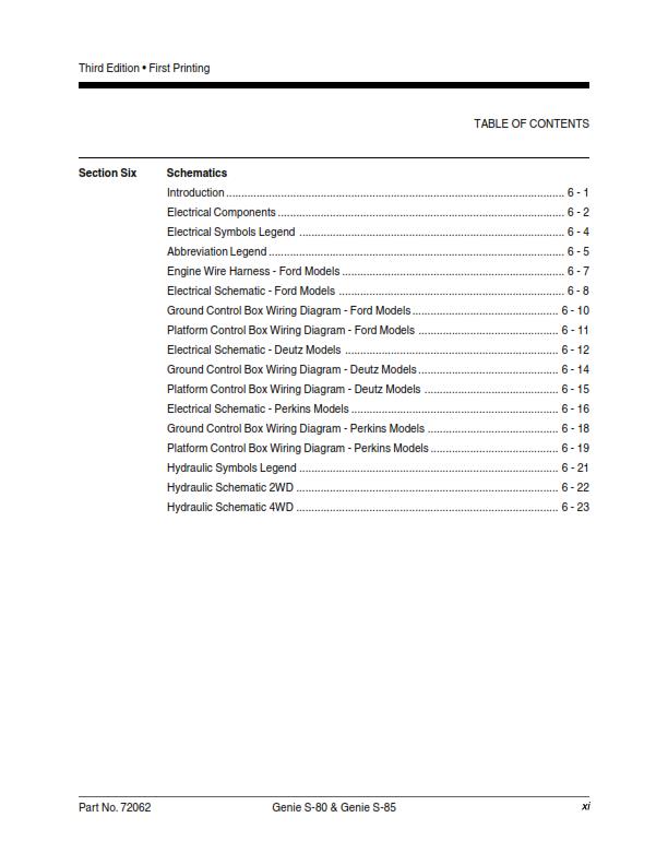 GENIE S-80 S-85 SERVICE WORKSHOP REPAIR MANUAL REPRINTED OCT 2008 EDITION