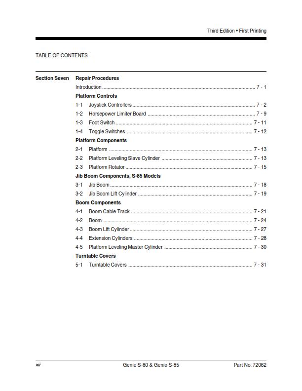 GENIE S-80 S-85 SERVICE WORKSHOP REPAIR MANUAL REPRINTED OCT 2008 EDITION