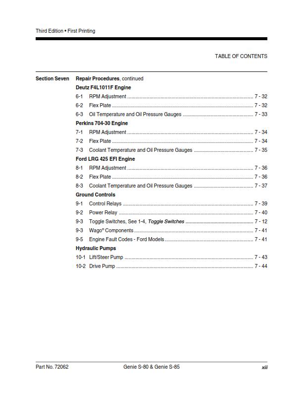 GENIE S-80 S-85 SERVICE WORKSHOP REPAIR MANUAL REPRINTED OCT 2008 EDITION