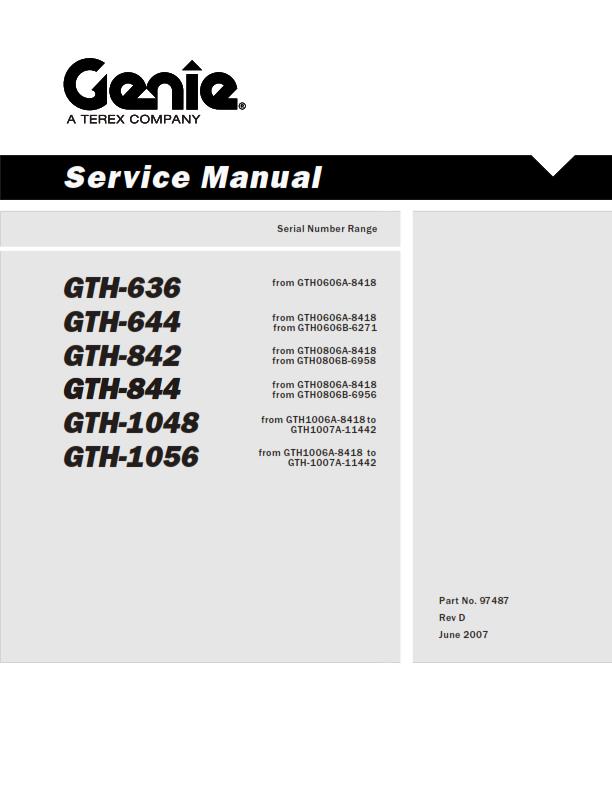 GENIE GTH 636 644 842 844 1048 1056 SERVICE WORKSHOP REPAIR MANUAL REPRINTED 07