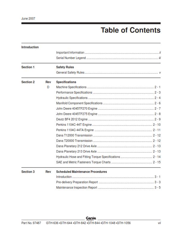 GENIE GTH 636 644 842 844 1048 1056 SERVICE WORKSHOP REPAIR MANUAL REPRINTED 07