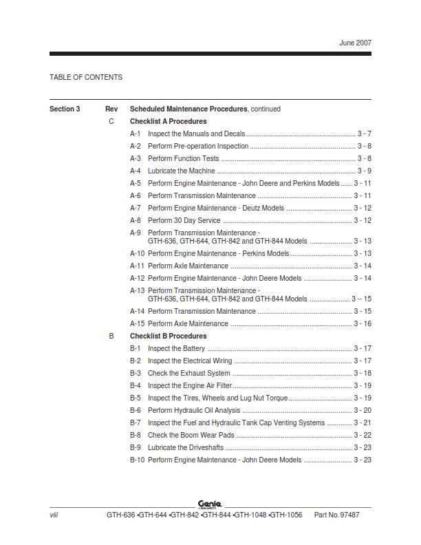 GENIE GTH 636 644 842 844 1048 1056 SERVICE WORKSHOP REPAIR MANUAL REPRINTED 07